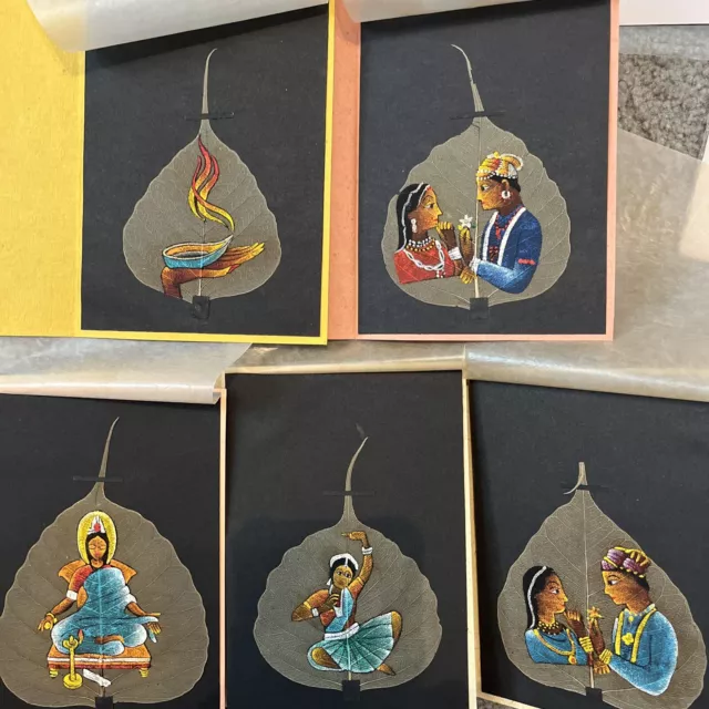 Lot Hand Painted by People Of Trppaadam India On Pipal Tree Leaf Greeting Cards