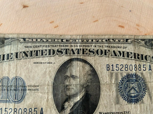 1934-A $10 Ten Dollars Blue Seal Silver Certificate Currency Note -G163 3