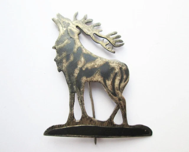 Antique Russian Hand Made Sterling Silver & Niello Deer Hunting Badge Brooch