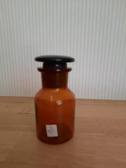 Alte Apotheken-Flasche Standgefäß 50 ml Weithals braun Schliffstopfen Ø Etikett