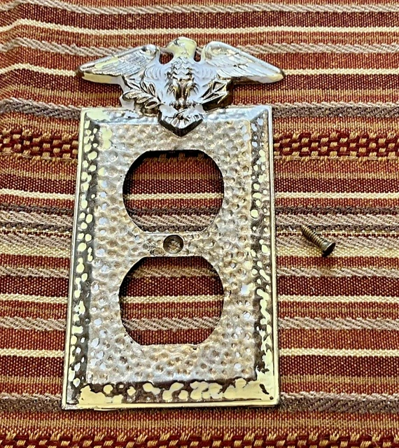 Vintage Hammered Brass Eagle Plate Outlet Cover Original Screw
