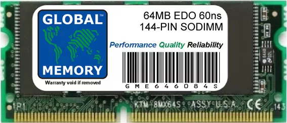 64MB 60ns 144-PIN Edo Mémoire Sodimm RAM Pour Portables / PC Portable
