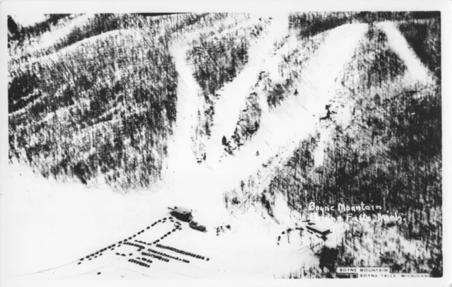 NW Boyne Falls MI 1950s AERIAL EARLY MICHIGAN SKI HISTORY Ski Runs & Pool too!