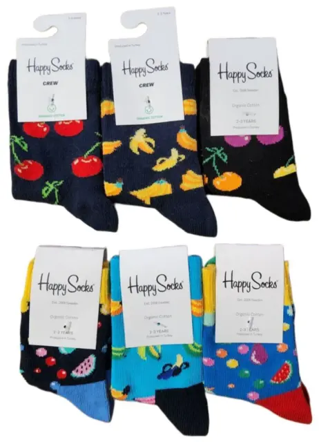 Happy Socks Kids' Organic Cotton 6 Pairs Set Fruits Stretchy Socks 2-3Y NEW NWT
