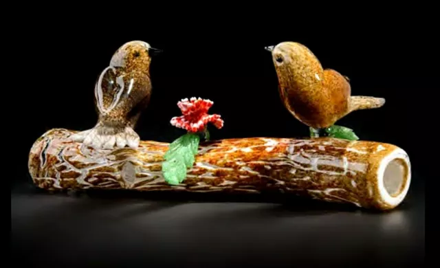 Cristal de Murano Original Venezia adorno Escultura 2 Pájaros En Tronco nuevo