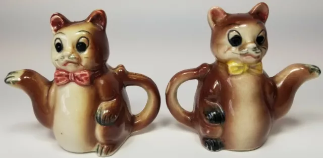 Salt Pepper Anthropomorphic Kitten Cat Teapot Shakers Japan Hand Painted A9 SP