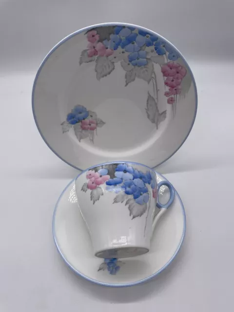 Art Deco Shelley Oxford Shape Cup Saucer & Plate Phlox Pattern Circa 1930