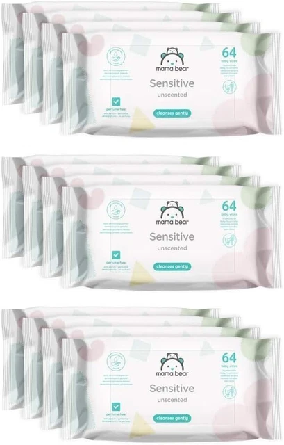 Amazon-Marke: Mama Bear Sensitive Baby Feuchttücher, Aloe Vera, 768 Stück (12 p