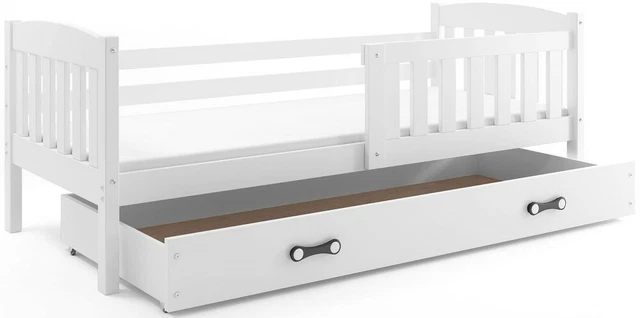 Kinderbett con Materasso E Cassetto 160x80 Rete a Doghe Letto per Ragazzo Bianco