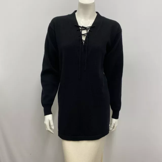HIGH QUALITY 100% Cashmere Sweater Tunic Black Lace Up Safari Style ...