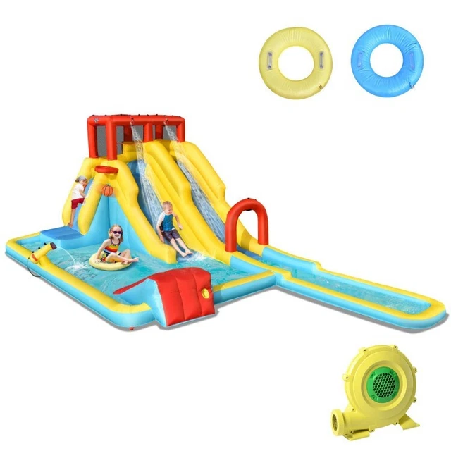 7-in-1 Kids Inflatable Dual Slide Water Park Climbing Bouncer with 735W Blower