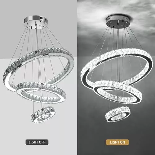 Sunny Hawaii Big Led Crystal Chandelier 3 Color Modern Ceiling Lighting 3 Rin... 3