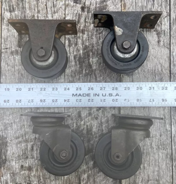 Vintage Caster Set Heavy Duty Colson Vulcanite 3 1/2" Industrial Cart Wheels