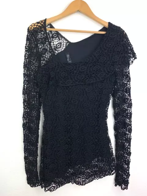 Elana Kattan Black Lace Asymmetrical Top Size S Long Sleeve