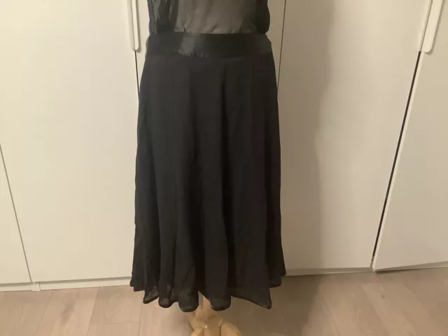 DKNY Black Silk Semi-sheer Midi A-Line Skirt Sz 14