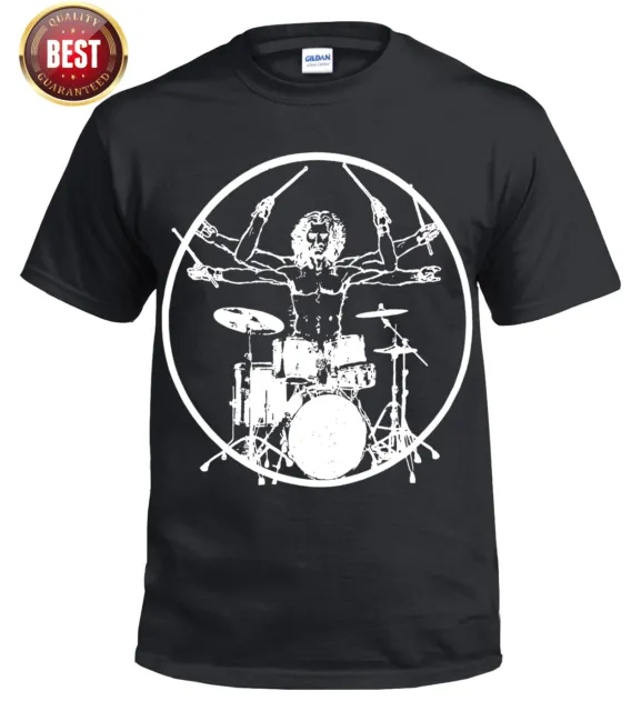 Vitruvian Drummer Funny Drumming T Shirt Drums Drum Kit Stick Music Rock Top Tee