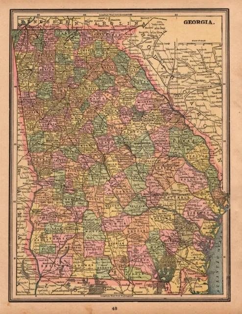 1895 Antique Georgia State Map C A Gaskell Atlas Map Of Georgia Wall Decor 1261