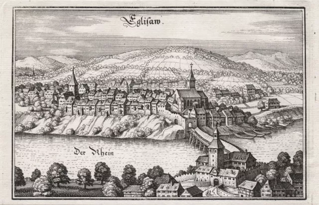 Eglisau Bz Bülach Canton de Zurich Suisse Gravure sur Cuivre Merian Gravure 1650