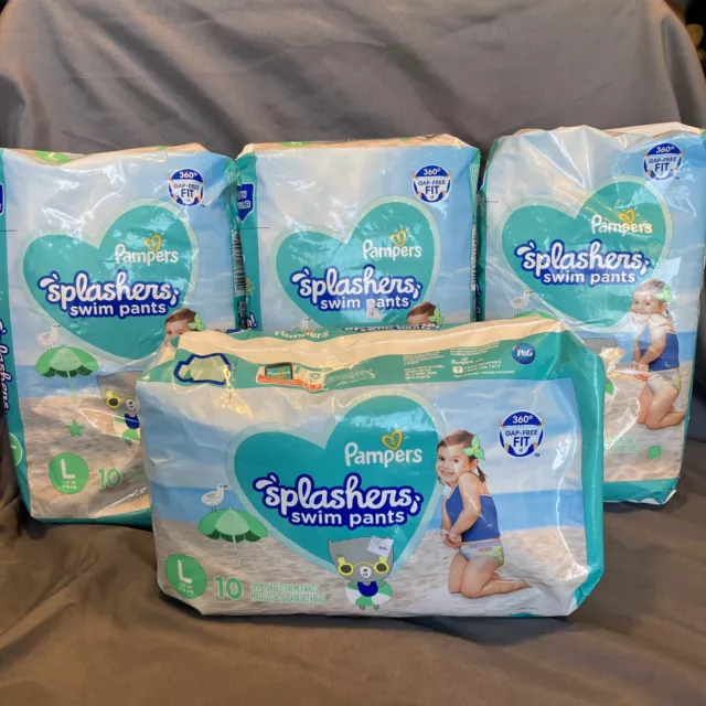 Set Lot Of 4 PAMPERS Splashers Swim Pants Diapers-Size Large-ALL NEW UNOPENED