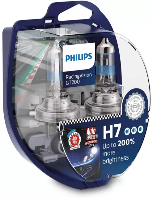 2 BOMBILLAS PHILIPS RACING VISION H7 +200% LUZ LAMPARAS PX26d COCHE MOTO XTREME