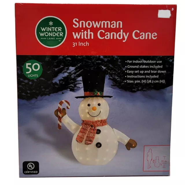 Winter Wonder Lane Light Up Snowman with Candy Cane 50 Lights