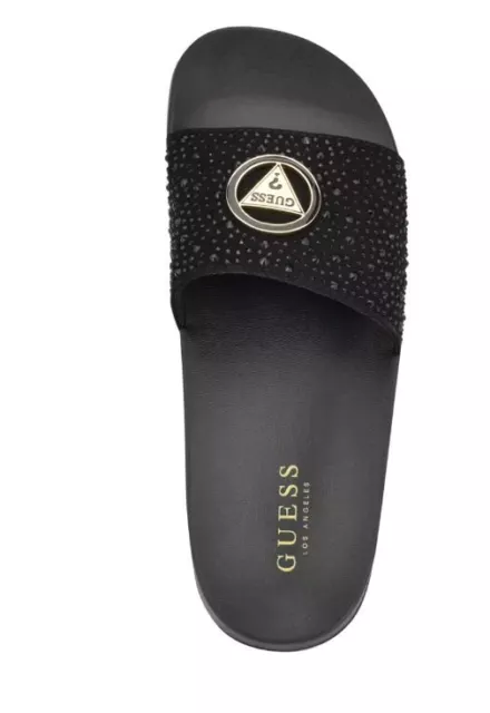 New Womens Guess Black Rhinestone Slide Sillia Flip Flops Wedge  5,6,7,8,9,10