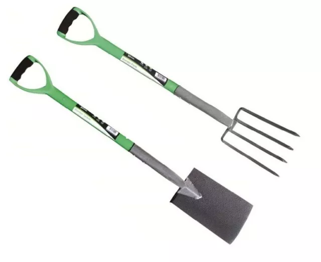 Green Blade Carbon Steel Garden Border Fork Spade With Plastic Coated D Handle