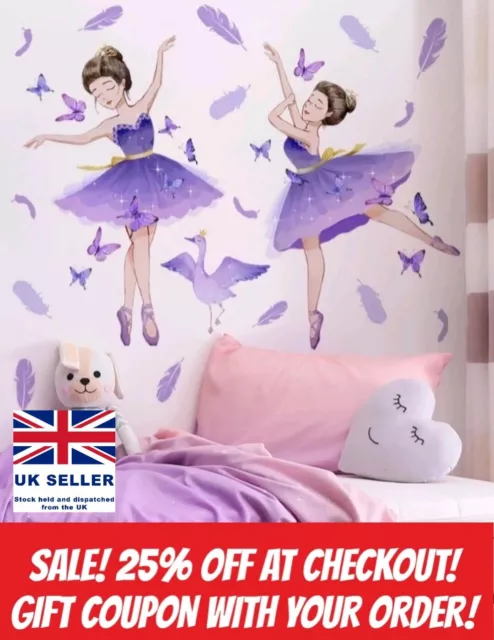 Wall Ballerina Sticker Girls Bedroom Princess Vynil Decal Furniture Removable UK