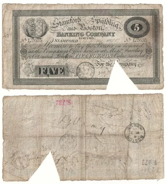 Stamford Spalding and Boston Banking Company Ltd £5 Banknote (1898) OUT2036f - F