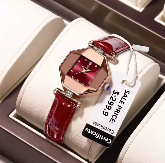 Reloj de cuarzo de lujo para mujer, pulsera elegante de moda con esfera roja
