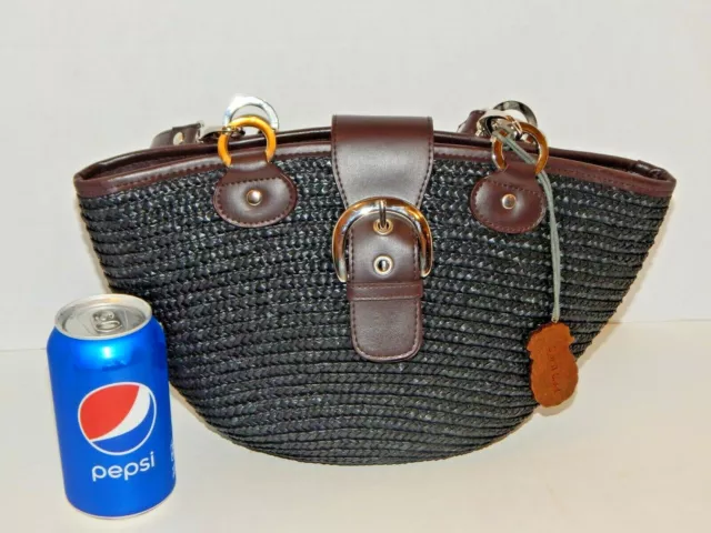 Medium Black Straw HOBO Tote Shoulder Purse Bag - Cell Pocket - SUN & SAND
