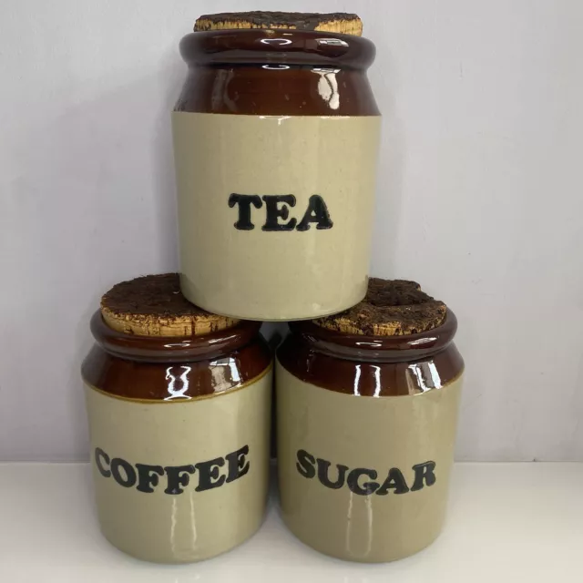 3 x Vintage Pearsons Stoneware Storage Jars Canisters Tea Sugar Coffee Set Brown