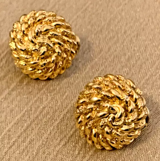 Monet Earrings 1960s Gold Tone Rope Knot Clip On - Minty Vintage Estate Piece