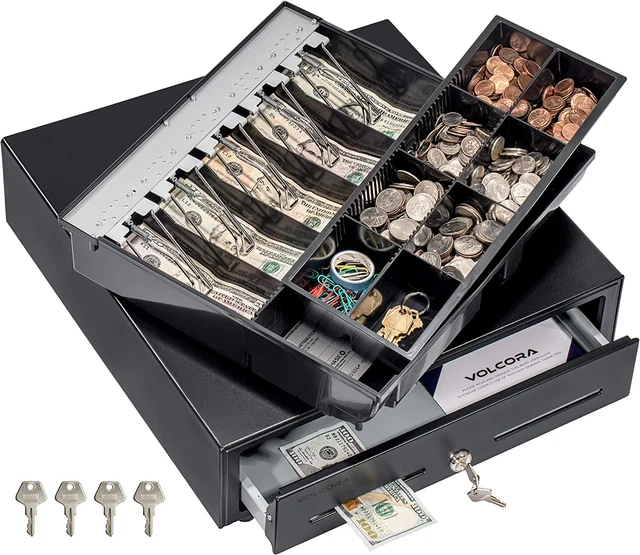 Cash Register Drawer for Point of Sale (POS) System with Fully Removable 2 Tier
