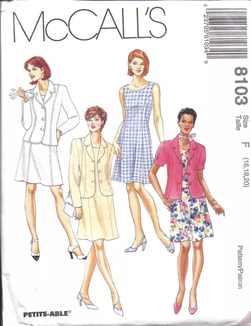 8103 UNCUT VINTAGE McCalls SEWING Pattern Misses Dress Lined Jacket FF OOP SEW