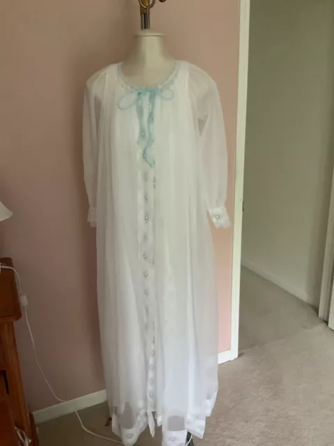 VTG. SMALL MISS Elaine Peignoir Set Robe/Nightgown Sheer White Chiffon ...