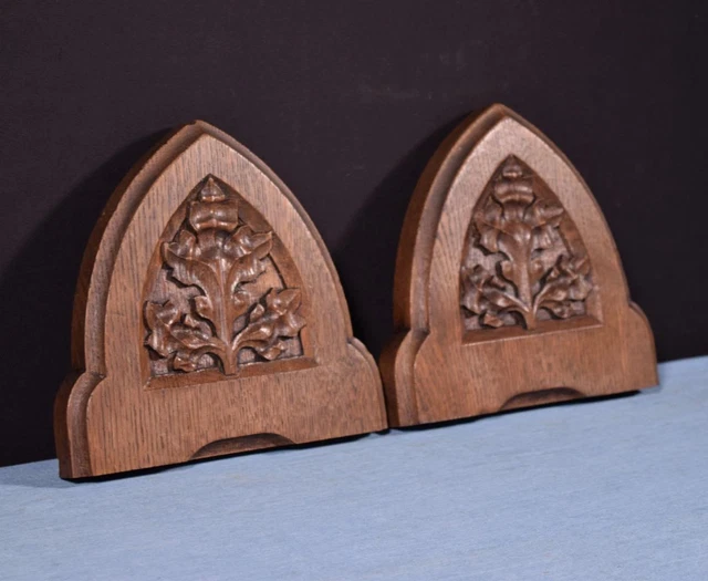 *Pair of Gothic Carved Architectural Panels/Trim in Solid Oak Wood Salvage 3