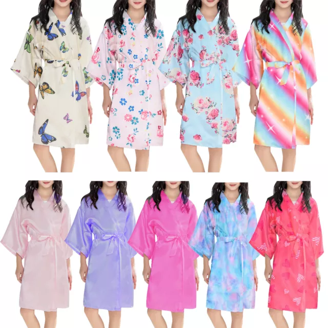 Kids Silk Bridesmaid Satin Kimono Robe Bath Robe Pajamas Wedding Dress Girl Dres