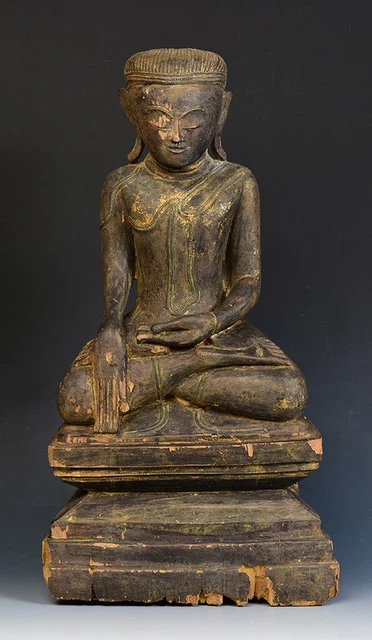 17th - 18th Century, Shan, Antique Burmese Wooden Seated Buddha