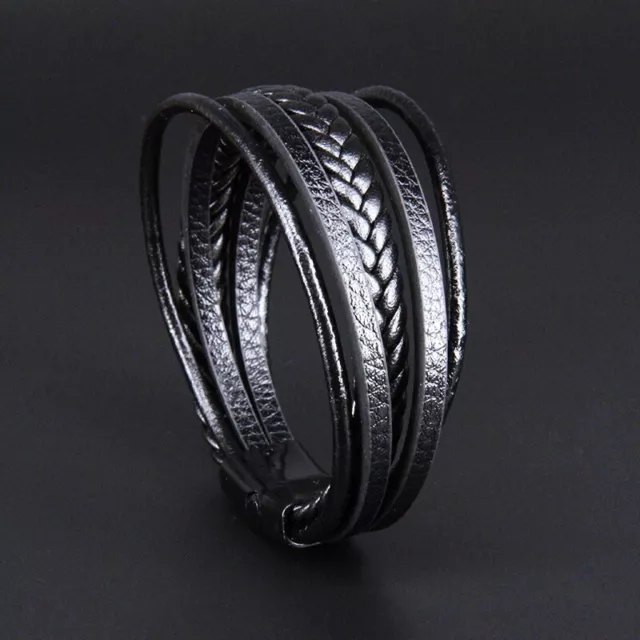 Premium Leather Bracelet [Braid] for Men in Black 19cm,21cm,23cm
