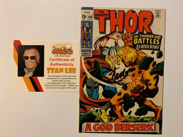 Mighty Thor #166 signed by Stan Lee with COA.  2nd app. of Him (Adam Warlock)