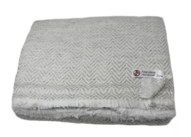 100% Himalayan Cashmere Throw/ Gray Chevron 54"x108" -Nepalese Handicraft Zone