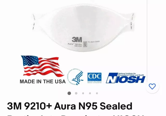 3M 9205+ AURA N95 NIOSH Approved Particulate Respirator Mask Face Masks USA MADE