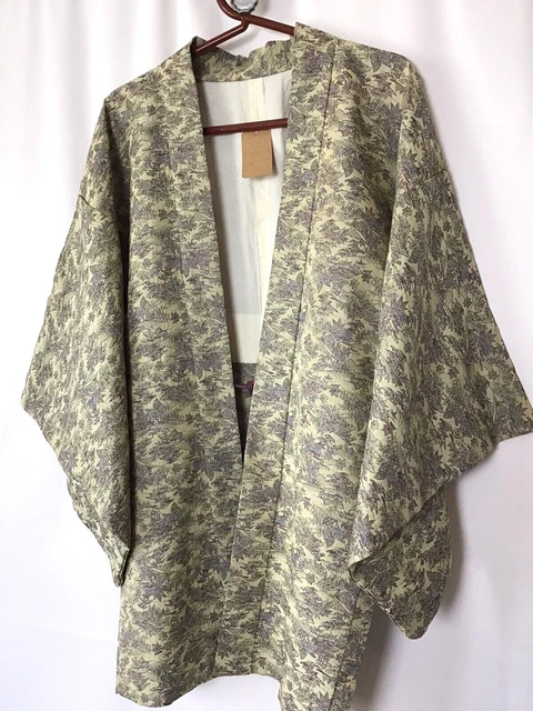 Vintage Japanese Kimono Haori Jacket Silk Tapestry Fabric Village Landscape
