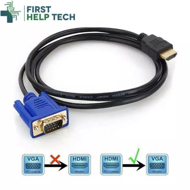 1.8m HDMI Male to VGA Male HD15 Video Adapter Cable Lead for TV Computer Monitor