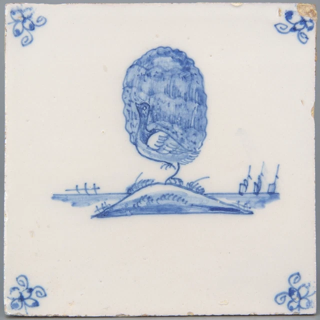 Nice Dutch Delft Blue animal tile, peacock, 18th. century.