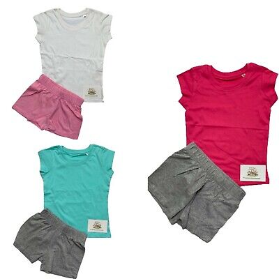 Girls Pyjama Pjs Set Plain Shorts Top T-Shirt Nightwear Summer Loungewear Kids