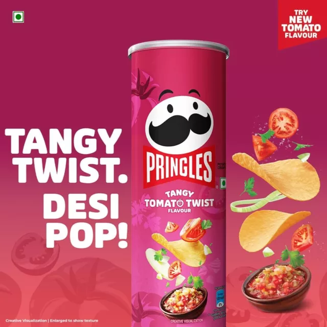 2x Pringles Tangy Tomato Twist 102g Tangy Tomato with a Twist of Sweet & Spicy