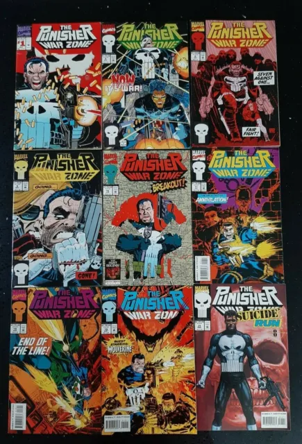 Marvel Comics Lot Of 9 The Punisher War Zone 1992-1994 Issues 1,6,8-9, 16-19, 25