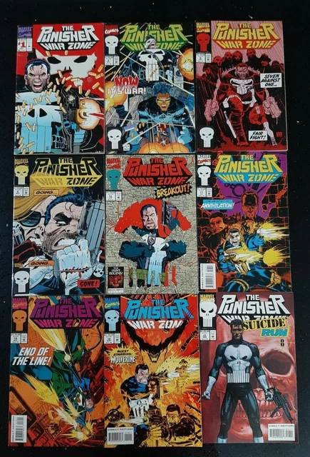 Marvel Comics Lot Of 9 The Punisher War Zone 1992-1994 Issues 1,6,8-9, 16-19, 25